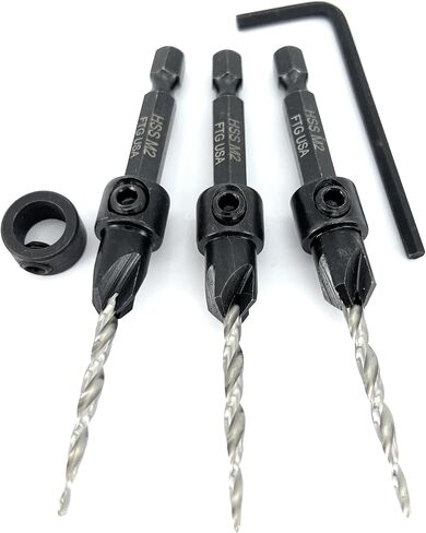 FTG USA Countersink Drill Bit Set 6 Pc #8 (11/64") Wood Countersink Drill Bit with Tapered Drill Bits, Version 2.0 FTG Maximum Torque Countersink Bit with Improved Connection HSS Drill to Hex Shank in Kuwait