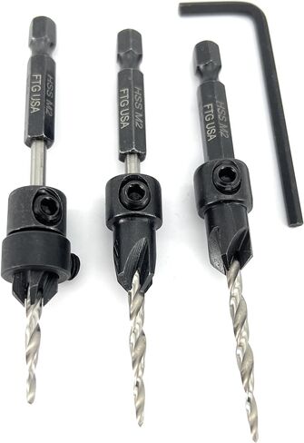 FTG USA Countersink Drill Bit Set 6 Pc #8 (11/64") Wood Countersink Drill Bit with Tapered Drill Bits, Version 2.0 FTG Maximum Torque Countersink Bit with Improved Connection HSS Drill to Hex Shank in Kuwait