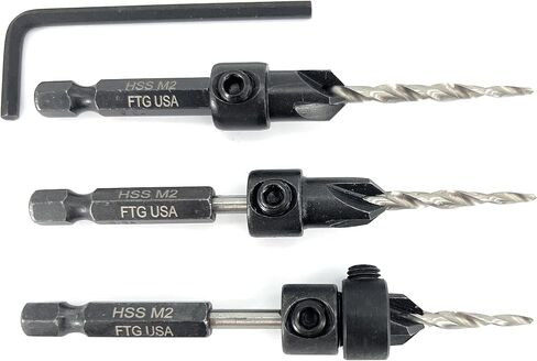 FTG USA Countersink Drill Bit Set 6 Pc #8 (11/64") Wood Countersink Drill Bit with Tapered Drill Bits, Version 2.0 FTG Maximum Torque Countersink Bit with Improved Connection HSS Drill to Hex Shank in Kuwait