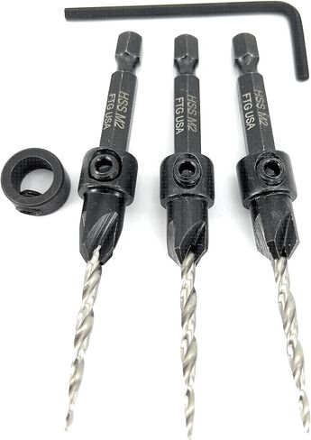 FTG USA Countersink Drill Bit Set 6 Pc #8 (11/64") Wood Countersink Drill Bit with Tapered Drill Bits, Version 2.0 FTG Maximum Torque Countersink Bit with Improved Connection HSS Drill to Hex Shank in Kuwait