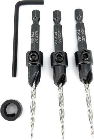FTG USA Countersink Drill Bit Set 6 Pc #8 (11/64") Wood Countersink Drill Bit with Tapered Drill Bits, Version 2.0 FTG Maximum Torque Countersink Bit with Improved Connection HSS Drill to Hex Shank in Kuwait