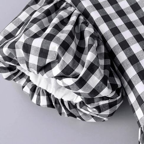 Baby Girls Summer Crewneck Puff Short Sleeve Plaid Blouse Shirt Toddler Kids Ruffle Peplum Smock Crop Tops Trendy Soft in Kuwait