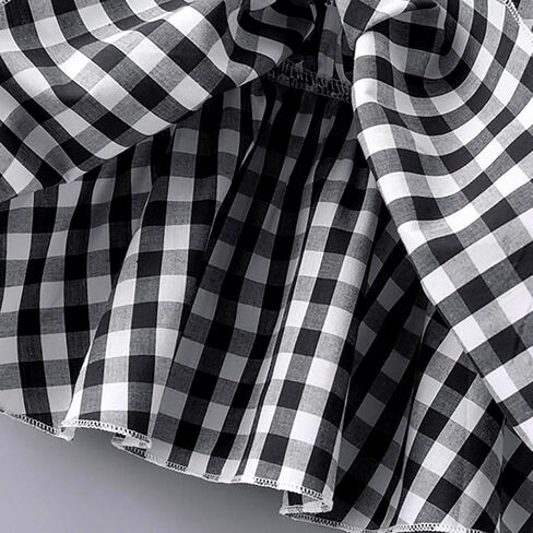 Baby Girls Summer Crewneck Puff Short Sleeve Plaid Blouse Shirt Toddler Kids Ruffle Peplum Smock Crop Tops Trendy Soft in Kuwait
