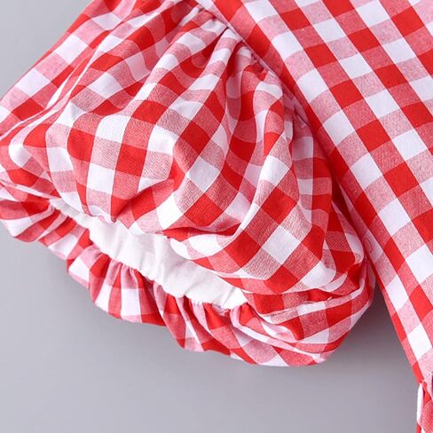Baby Girls Summer Crewneck Puff Short Sleeve Plaid Blouse Shirt Toddler Kids Ruffle Peplum Smock Crop Tops Trendy Soft in Kuwait