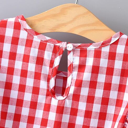 Baby Girls Summer Crewneck Puff Short Sleeve Plaid Blouse Shirt Toddler Kids Ruffle Peplum Smock Crop Tops Trendy Soft in Kuwait