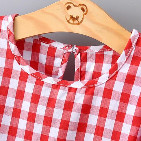 Baby Girls Summer Crewneck Puff Short Sleeve Plaid Blouse Shirt Toddler Kids Ruffle Peplum Smock Crop Tops Trendy Soft in Kuwait