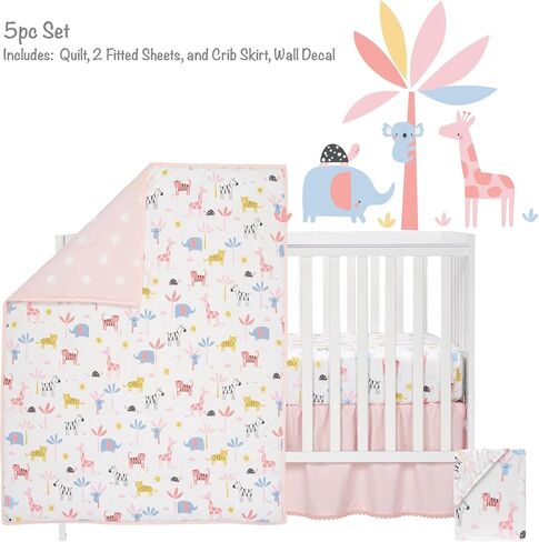 Lambs & Ivy Snuggle Pastel Pastel Safari Cotton Jersey 5 قطع مجموعة أسرة سرير in Saudi Arabia