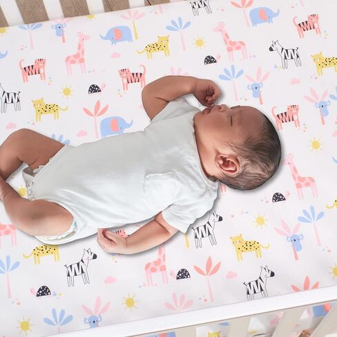 Lambs & Ivy Snuggle Pastel Pastel Safari Cotton Jersey 5 قطع مجموعة أسرة سرير in Saudi Arabia
