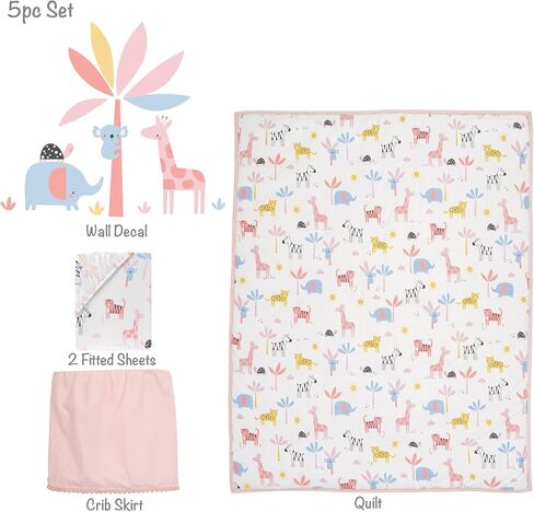 Lambs & Ivy Snuggle Pastel Pastel Safari Cotton Jersey 5 قطع مجموعة أسرة سرير in Saudi Arabia