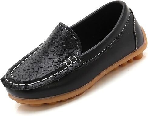 Kids Leather Loafers Slip-On Texture Flats Girls Boys Boat Shoes Toddler Soft Sole Moccasins School Tennis Shoes in Saudi Arabia