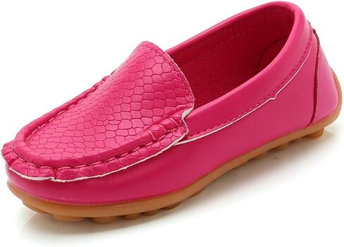 Kids Leather Loafers Slip-On Texture Flats Girls Boys Boat Shoes Toddler Soft Sole Moccasins School Tennis Shoes in Saudi Arabia