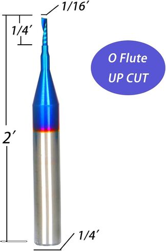 Ruhi UO110 O Flute Spiral Router Bit 1/8 Inch Cutting Diameter 1/4 Inch Shank with Coating Acrylic Metal CNC Milling Cutter in Kuwait