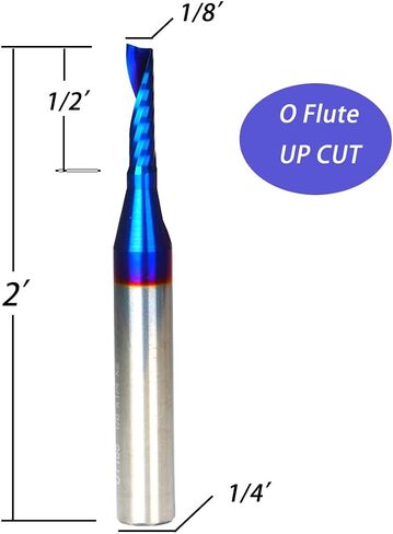 Ruhi UO110 O Flute Spiral Router Bit 1/8 Inch Cutting Diameter 1/4 Inch Shank with Coating Acrylic Metal CNC Milling Cutter in Kuwait