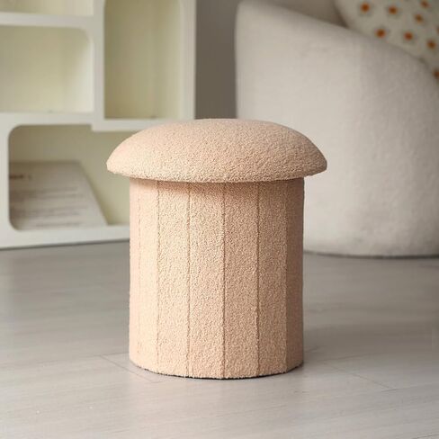 Teddy Velvet Storage Ottoman Mushroom Shaped Upholstered Foot Rest Stool,Folding Footrest Home Decor Ottoman Vanity Stool for Living Room Bedroom (Khaki) in Saudi Arabia