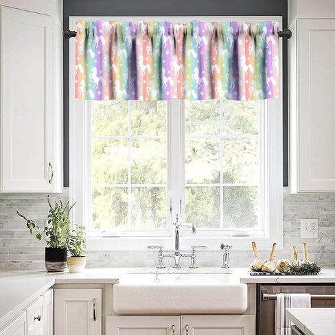 Unicorn Curtains Valance for Girls Kids Baby Colorful Star Rainbow Rod Pocket Blackout Window Valance for Bedroom Kitchen Living Room Cafe 54x18inch in Saudi Arabia
