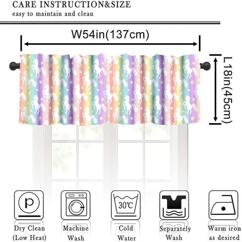 Unicorn Curtains Valance for Girls Kids Baby Colorful Star Rainbow Rod Pocket Blackout Window Valance for Bedroom Kitchen Living Room Cafe 54x18inch in Saudi Arabia