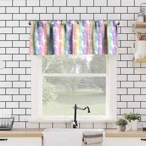 Unicorn Curtains Valance for Girls Kids Baby Colorful Star Rainbow Rod Pocket Blackout Window Valance for Bedroom Kitchen Living Room Cafe 54x18inch in Saudi Arabia