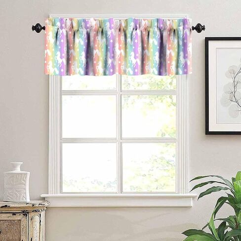 Unicorn Curtains Valance for Girls Kids Baby Colorful Star Rainbow Rod Pocket Blackout Window Valance for Bedroom Kitchen Living Room Cafe 54x18inch in Saudi Arabia