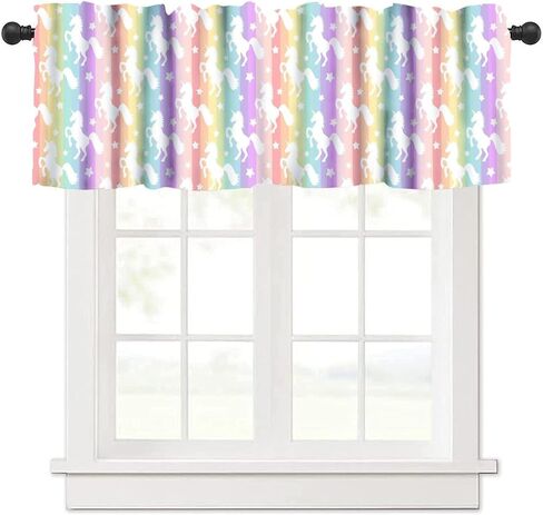 Unicorn Curtains Valance for Girls Kids Baby Colorful Star Rainbow Rod Pocket Blackout Window Valance for Bedroom Kitchen Living Room Cafe 54x18inch in Saudi Arabia