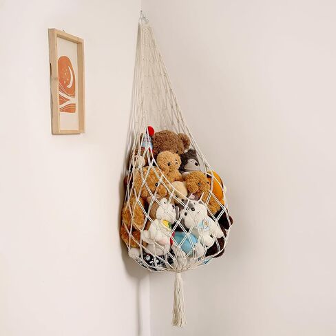Stuffed Animal Storage Organizers Corner Hanging Net Stuffy Animal Hammock Macrame Toy Display Plush Toy Holder Wall, Kid Bedroom Decor Boho Nursery Playroom Organizer (Cream) in Saudi Arabia