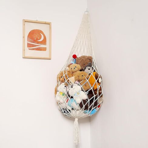 Stuffed Animal Storage Organizers Corner Hanging Net Stuffy Animal Hammock Macrame Toy Display Plush Toy Holder Wall, Kid Bedroom Decor Boho Nursery Playroom Organizer (Cream) in Saudi Arabia