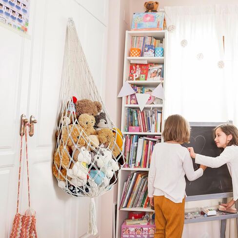 Stuffed Animal Storage Organizers Corner Hanging Net Stuffy Animal Hammock Macrame Toy Display Plush Toy Holder Wall, Kid Bedroom Decor Boho Nursery Playroom Organizer (Cream) in Saudi Arabia