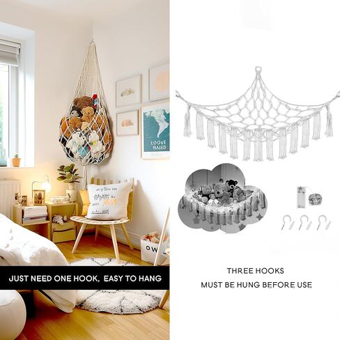 Stuffed Animal Storage Organizers Corner Hanging Net Stuffy Animal Hammock Macrame Toy Display Plush Toy Holder Wall, Kid Bedroom Decor Boho Nursery Playroom Organizer (Cream) in Saudi Arabia