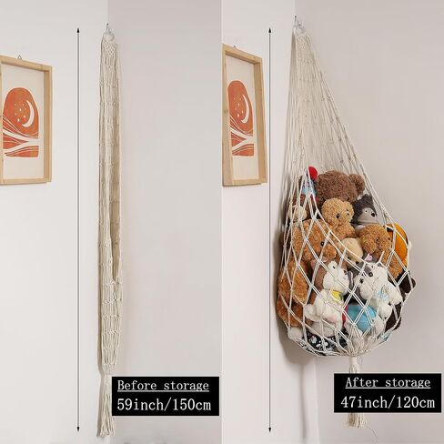 Stuffed Animal Storage Organizers Corner Hanging Net Stuffy Animal Hammock Macrame Toy Display Plush Toy Holder Wall, Kid Bedroom Decor Boho Nursery Playroom Organizer (Cream) in Saudi Arabia