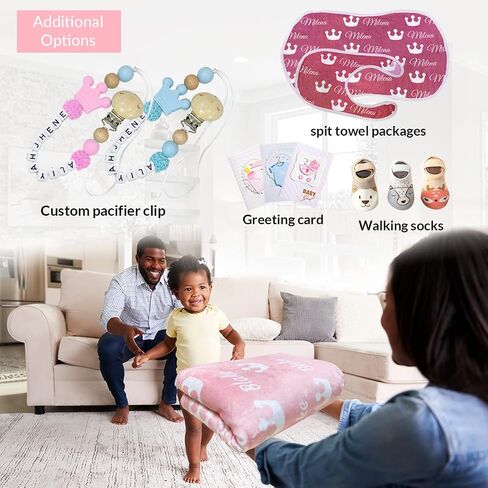 Personalized Baby Blankets for Girls with Name - Baby Boy Newborn Soft- Customized Blankets (30-40in) in Saudi Arabia