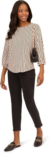Adrianna Papell Women's Printed 3/4 Sleeve Yoke Detail Top in Saudi Arabia