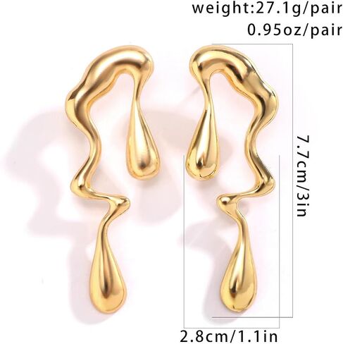 Irregular Waterdrop Earrings for Women Liquid Metal Earrings Thick Hypoallergenic Dangle Earrings Gold Statement Earrings Jewelry Gifts in Saudi Arabia