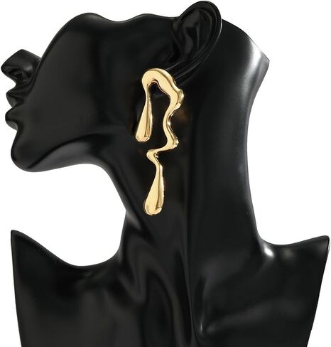 Irregular Waterdrop Earrings for Women Liquid Metal Earrings Thick Hypoallergenic Dangle Earrings Gold Statement Earrings Jewelry Gifts in Saudi Arabia