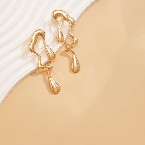 Irregular Waterdrop Earrings for Women Liquid Metal Earrings Thick Hypoallergenic Dangle Earrings Gold Statement Earrings Jewelry Gifts in Saudi Arabia