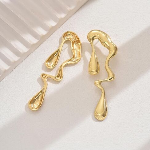 Irregular Waterdrop Earrings for Women Liquid Metal Earrings Thick Hypoallergenic Dangle Earrings Gold Statement Earrings Jewelry Gifts in Saudi Arabia