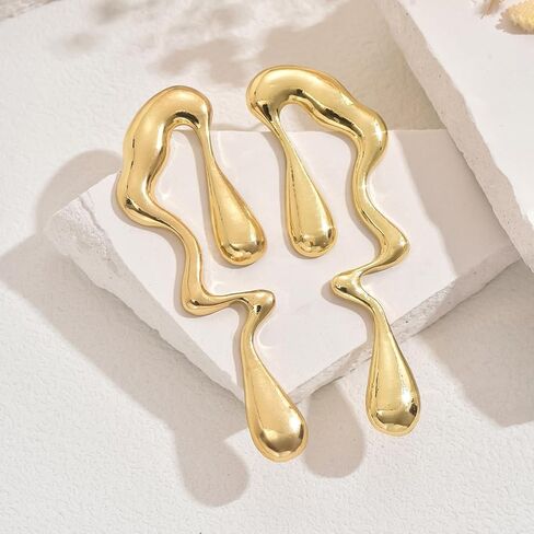 Irregular Waterdrop Earrings for Women Liquid Metal Earrings Thick Hypoallergenic Dangle Earrings Gold Statement Earrings Jewelry Gifts in Saudi Arabia
