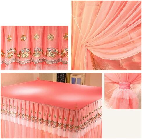 4 Corner Post Bed Canopy Mosquito Net - Easy Installation for Single & Double Beds | Bedroom Decor Bed Curtains(Pink-3,200X220cm/79X87in) in Saudi Arabia