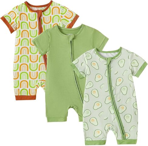 Opawo Bamboo Baby Pajamas 3 Pack ، Double Zipper Bamboo Sleepers for Baby Boy Girl Romper ، Toddler Summer Clothes Outfit 0-24m in Kuwait
