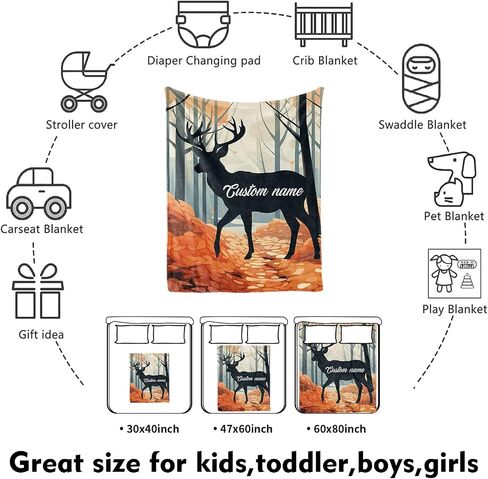 Custom Nursery Crib Bedding Set: Personalized Name 4 Piece Orange Sika Deer Design Baby Crib Sets for Baby Girls - Toddler Double Layer Blanket Set, Comfortable Crib Bed Sheets for Baby Toddlers in Kuwait