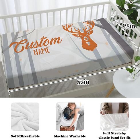 Custom Nursery Crib Bedding Set: Personalized Name 4 Piece Orange Sika Deer Design Baby Crib Sets for Baby Girls - Toddler Double Layer Blanket Set, Comfortable Crib Bed Sheets for Baby Toddlers in Kuwait
