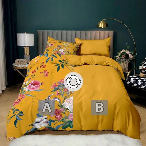 Duvet Cover Toddler Size, Reversible 2 Pieces Rural Countryside Floral Duvet Cover Set, Yellow Bedding Set for All Season, Soft and Breathable Microfiber Bedding Set - 42" x 58" in Saudi Arabia
