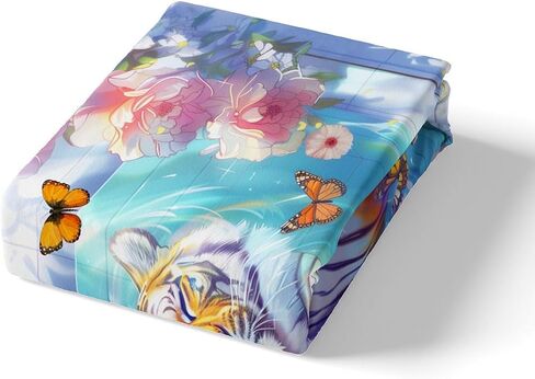 Kawaii Tiger Duvet Cover Sets(NO Comforter),Wild Animals Bathing in Bathtub Comforter Cover for Kids Adults Bedroom Decor,Dreamy Butterfly Flowers Bedding,Rustic Style Quilt Cover,Toddler Size in Kuwait