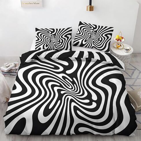 Psychedelic Black and White Reversible Duvet Cover - Stylish Toddler Bedding with Zipper Closure for Ultimate Comfort and Warmth in Saudi Arabia