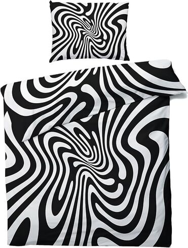 Psychedelic Black and White Reversible Duvet Cover - Stylish Toddler Bedding with Zipper Closure for Ultimate Comfort and Warmth in Saudi Arabia