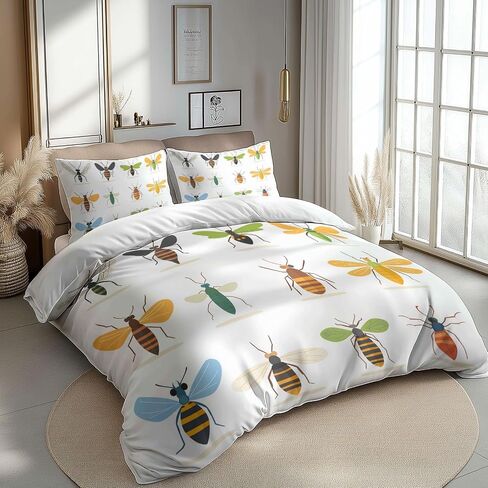 100% Microfiber Kids Bedding Comforter Cover Toddler, Animal Bees Bedding Set for Teens Adults Room Decor, Reversible Duvet Cover in Saudi Arabia