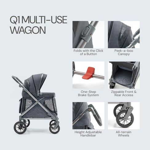 Familidoo Q1 Multi-Use Kids Wagon Stroller – Foldable, Lightweight & All-Terrain for Kids & Pets – 5-Point Safety Harness, Rain Cover & Compact Travel Design – Supports Up to 132 lbs (Ash Rose) in Saudi Arabia