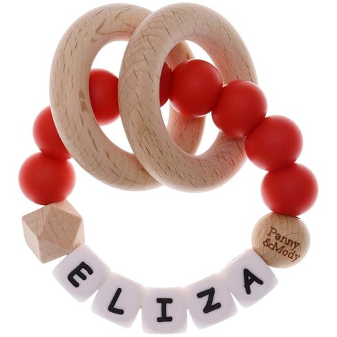 Personalized Baby Keepsake Rattles with Name, Panny & Mody Customizable Silicone Baby Keepsake Rattle with Natural Organic Beech Wood Rings for Gift - Mint Green in Kuwait