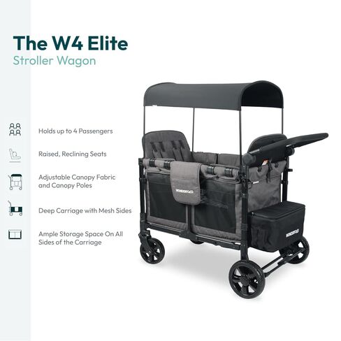 WONDERFOLD W4 Original Stroller Wagon (4 Seater) - Collapsible Wagon Stroller with Seats with 5-Point Harnesses, Easy Access Zipper Door, and Removable Sun Canopy, Gray in Kuwait
