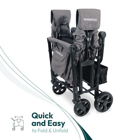 WONDERFOLD W4 Original Stroller Wagon (4 Seater) - Collapsible Wagon Stroller with Seats with 5-Point Harnesses, Easy Access Zipper Door, and Removable Sun Canopy, Gray in Kuwait