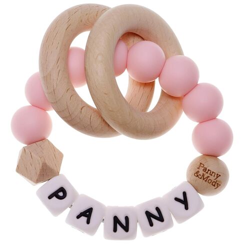 Personalized Baby Keepsake Rattles with Name, Panny & Mody Customizable Silicone Baby Keepsake Rattle with Natural Organic Beech Wood Rings for Gift - Mint Green in Kuwait