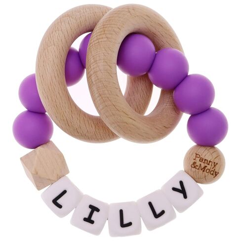 Personalized Baby Keepsake Rattles with Name, Panny & Mody Customizable Silicone Baby Keepsake Rattle with Natural Organic Beech Wood Rings for Gift - Mint Green in Kuwait